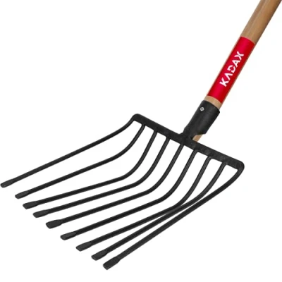 Afbeelding van KADAX Steenvork van staal, raepvork met D greep, vork houten steel, spatvork, hooivork, aardappelvork, mestvork, voor stenen (zwart)