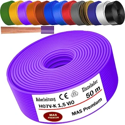 Afbeelding van Aderleiding H07 V K 1x1,5 mm² violet (paars) enkele ader flexibel van 5 tot 100 m (50m)