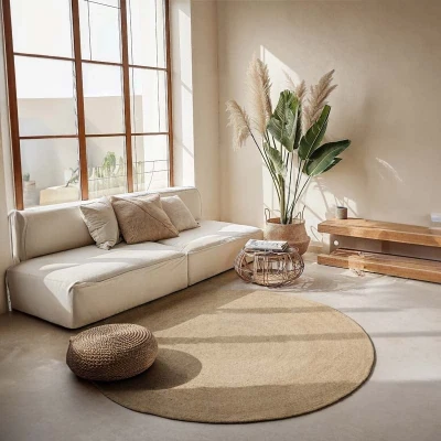 Afbeelding van Rond Jute Vloerkleed Geweven Crème Vintage 123vloerkleed.nl is de online webshop voor vloerkleden en woonaccessoires.