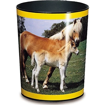 Afbeelding van Läufer 26557 prullenbak voor paard en veulen, 13 liter vuilnisemmer, perfect de kinderkamer, rond, stevig kunststof, afvalemmer kinderen