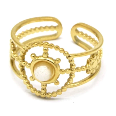 Afbeelding van Ring met Steen RVS One Size Chalcedoon Wit Goudkleurig