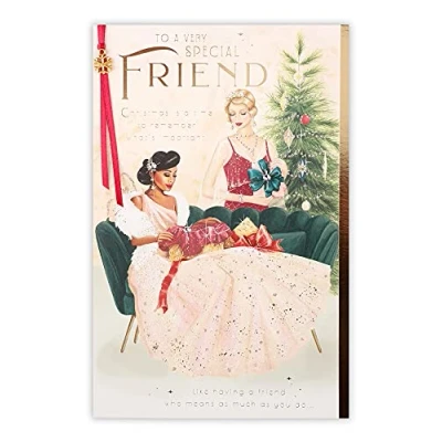 Afbeelding van Clintons: Kerstkaart Roaring 20&#039;S Lady en Vriend Uitwisselen Cadeautjes, voor Vriend, Multi color, 1181080