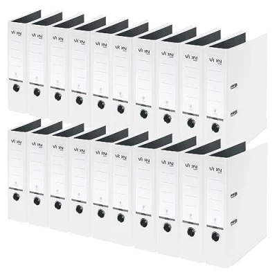 Afbeelding van Von Leitz Ordner A4, verpakking van 20 stuks, karton met kunststof omslag, 80 mm rugbreedte, Leitz, voor 600 vellen, blauwe engel &amp; FSC gecertificeerd, school, studie en thuis, wit,