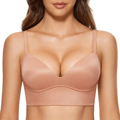 Afbeelding van DOBREVA BH Vrouwen Zonder Riemen Push Up T Shirt Bras Gewatteerde Bustier Zachte Naadloze Crème Koffie 90D
