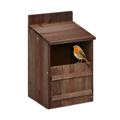 Afbeelding van Relaxdays nestkast halfopen hout roodborstje vogelhuis halfholenbroeder kwikstaart