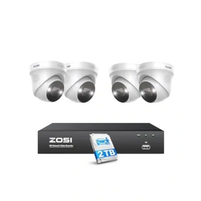 Afbeelding van ZOSI 5MP Beveiligingscamera Set, Videobewaking met 4X PoE IP Camera en 8CH 2TB HDD NVR, Personen Voertuigdetectie, Spotlight Alarm