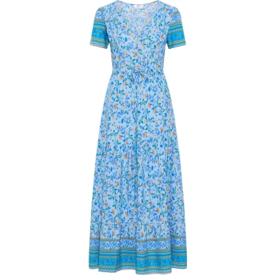 Afbeelding van usha MIT Blumenprint Maxijurk, Dames, Maat: 40, Hellblau mehrfarbig