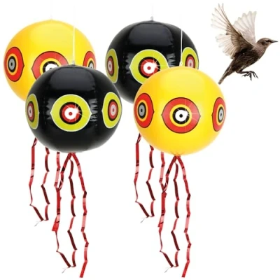 Afbeelding van COM FOUR® 4x vogelafstotende ballon vogelverschrikker om op te hangen met reflecterende ogen en knetterstrepen voor spreeuwen, kraaien, kauwen, duiven (4 stuks ballon)