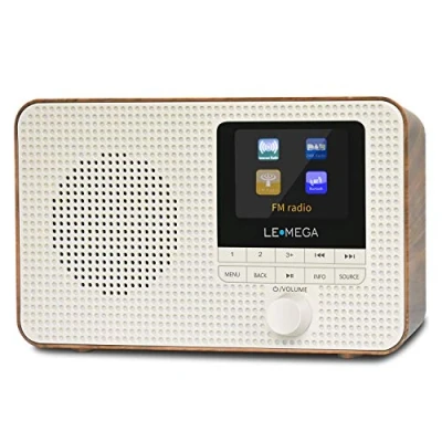 Afbeelding van LEMEGA IR1 Draagbare WIFI Internetradio, DAB/DAB+/FM Digitale Radio, Bluetooth Luidspreker, Dubbele Wekker, Sleep Snooze Timer, 60 Presets, Hoofdtelefoonuitgang, Kleurendisplay. Walnoot Afwerking