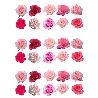 Afbeelding van 30 gemengde roze rozen, eetbaar wafelpapier, taarttoppers, decoraties