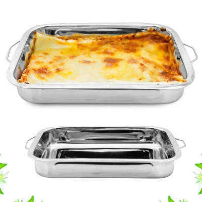 Afbeelding van Trager Lasagneschaal RVS Ovenschaal 35 x 27 5,5 cm Lasagne Bakvorm Grote Met Handvatten