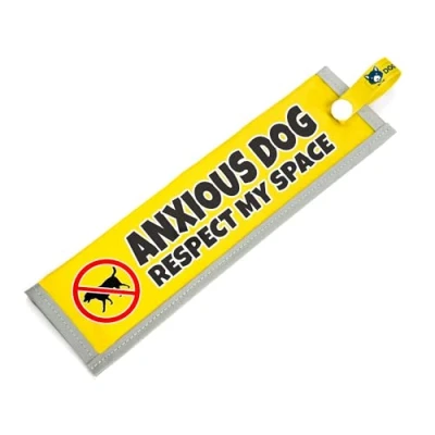 Afbeelding van dogkit Anxious Dog Respect My Space Sleeve voor reactieve nerveuze honden, reflecterend, waterdicht, dubbelzijdige instapper de hondenriem (geel, geen hondenteken)