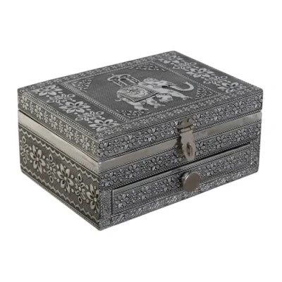 Afbeelding van Doos Juwelenkistje DKD Home Decor Zilverkleurig Hemelsblauw Hout Aluminium 17,5 x 12,5 8,5 cm