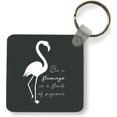 Afbeelding van Sleutelhanger Uitdeelcadeautjes Flamingo Silhouette Letters Quotes Plastic
