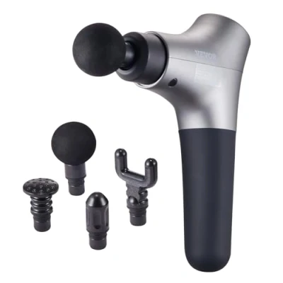 Afbeelding van VEVOR Massagepistool, massageapparaat voor sporters, met 6 snelheden en 4 massagekoppen, 50 W 2500 mAh, elektrisch handmassagepistool pijnverlichting spierontspanning