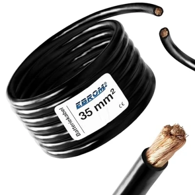 Afbeelding van EBROM 2 meter batterijkabel aardkabel zwart 35mm2 35 mm² mm2 volledig koper 99,9% OFC koperen stroomkabel lengte