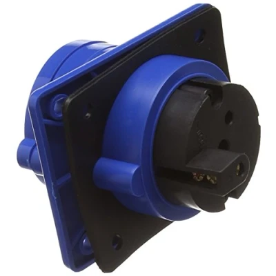 Afbeelding van Knightsbridge IN0013 Industriële Connectoren IP44 Hoekige Paneelmontage Socket 2P+E, 240 V, Zwart en Blauw, 240V 32A