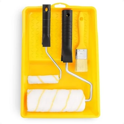 Afbeelding van BILBAU set verfrollers met verfbakje en kwast voor het schilderen van muren hekken, bestaat uit verfbakje, twee polyacrylrollers