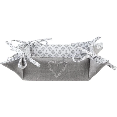 Afbeelding van Clayre &amp; Eef Broodmand 35x35x8 cm Grijs Wit Katoen Harten Ruiten Cadeau keuken