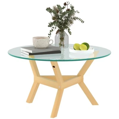 Afbeelding van HOMCOM Salontafel Gehard Glas Staal Transparant