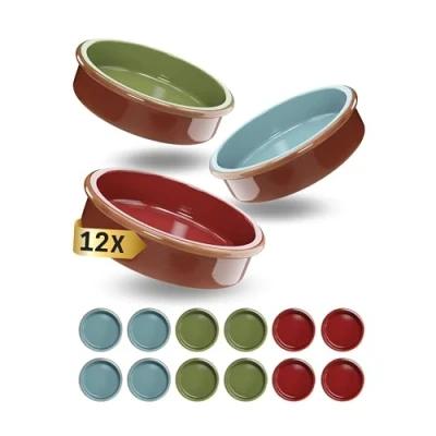 Afbeelding van ToCi Tapas schaaltjes ovenschaal 175 ml Cazuela schaal klei dessertkommen mediterraan Ø 11,5 cm Traditionele kleiproducten uit Spanje (set van 12) veelkleurig)