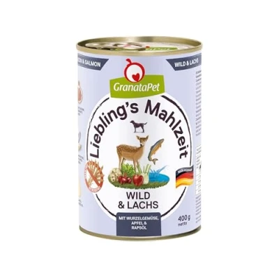 Afbeelding van GranataPet Hondenvoer, honing maaltijd wild en zalm, 6 x 400 g, natvoer voor honden, zonder granen suikeradditieven, volledig diervoeder met een hoog percentage vlees oliën van hoge kwaliteit
