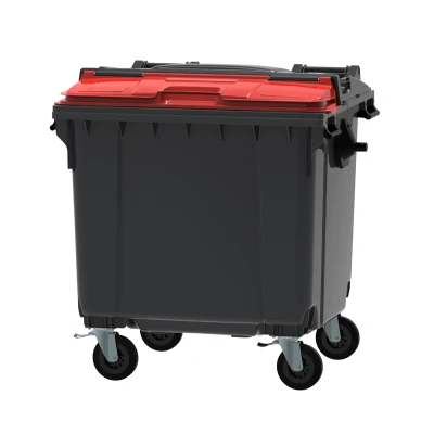 Afbeelding van Container 1100 liter split deksel grijs/rood