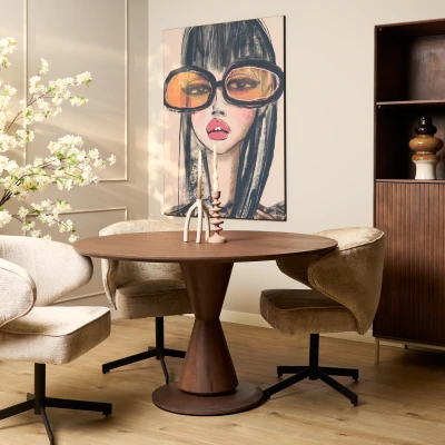 Afbeelding van Eettafel Lima Walnut 150 cm Rond Meerdere afmetingen beschikbaar