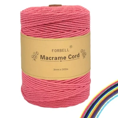 Afbeelding van FORBELL Macramégaren, 3 mm x 300 m, premium katoengaren, doe het zelf handwerk, roze