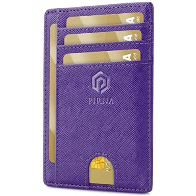 Afbeelding van Slanke Portemonnee voor Heren RFID Blokkerende Minimalistische Kaarthouder en Dames met Geschenkdoos, Slim Wallet Card Holder Koninklijk Paars