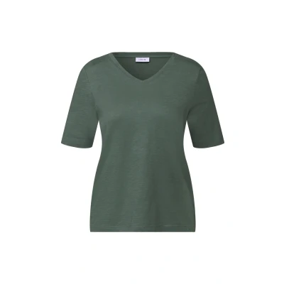 Afbeelding van Cecil Vneck Tshirt basic, Dames, Maat: XXL, Grün