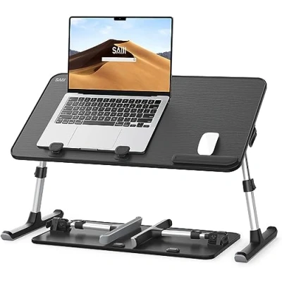 Afbeelding van Laptopbureau voor bed, SAIJI Lap Desks Bedladen om te eten en schrijven, verstelbare computer laptopstandaard, opvouwbare laptafel in bank (23,6 x 13, zwart)