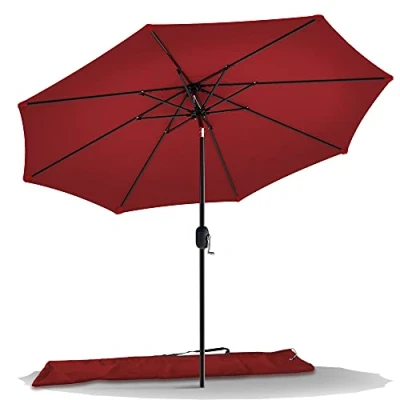 Afbeelding van VOUNOT Parasol 270 cm met Zwengel, Knikbaar, Zonwering, UV bescherming, Balkonscherm, Tuinscherm Marktscherm Beschermhoes, Rood