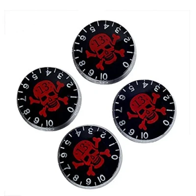 Afbeelding van Musiclily Metrisch Kunststof Gitaar LP Speed Knobs Volume Tone Controle Potmeter Knoppen voor Les Paul Stijl Elektrische Gitaar, Zwart met Rode Schedel (4 Stuks)