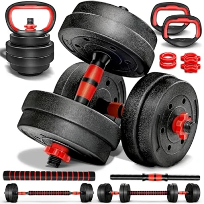 Afbeelding van RE:SPORT 2 in 1 halterset met kettlebell, 15 kg, verstelbare halterset, korte halter en lange halter, stersluitingen verbindingsbuis