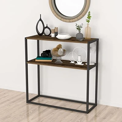 Afbeelding van [en.casa] Console tafel Hemsedal sidetable 90x90x33,5 cm eiken antiek
