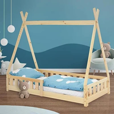 Afbeelding van Kinderbed met uitvalbeveiliging en lattenbodem 80x160 cm Dennenhout naturel ML Design