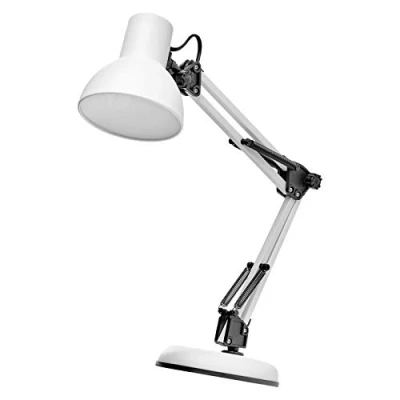 Afbeelding van EMOS LUCAS, vintage bureaulamp met scharnierarm, design tafellamp E27 fitting, metalen bedlampje netsnoer, witte leeslamp verstelbare arm