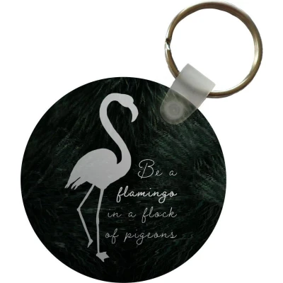 Afbeelding van Sleutelhanger Flamingo Vogel Quotes Plastic Rond Uitdeelcadeautjes