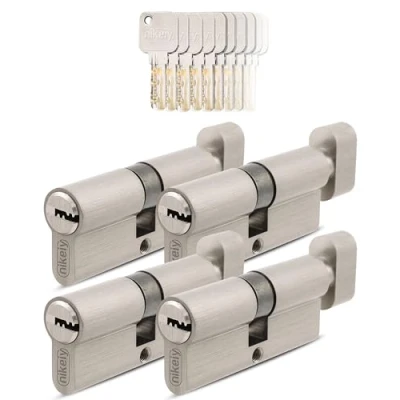Afbeelding van GERCAR Pro 4x knopcilinder 30/30 gelijksluitende set 4 slotcilinder met knop incl. 20 sleutels 60 mm deurslot cilinderslot 4e cilinder lengte: 60mm, A:30 B:30 messing mat massief
