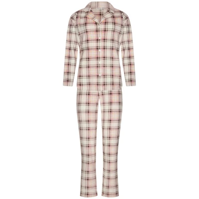 Afbeelding van Pastunette Pink Checks Pyjama Flanel/Fleece Doorknoop Roze Maat 50
