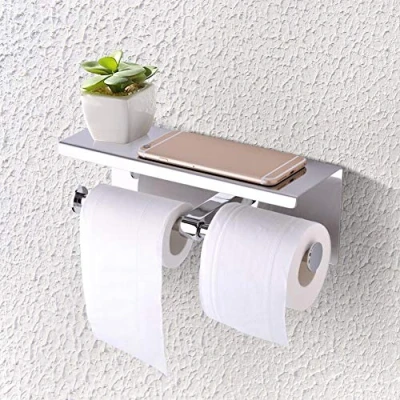 Afbeelding van RVS toiletrolhouder wandmontage SUS 304 dubbele rol toiletrolhouder, papieren tissue