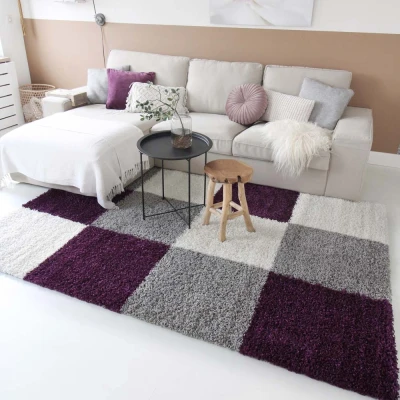 Afbeelding van Hoogpolig Vloerkleed Shaggy Trend Blokken Paars 80x150 Cm