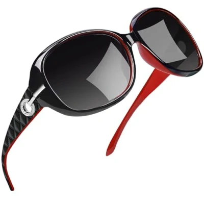 Afbeelding van Joopin Grote Zonnebril Vrouwen Gepolariseerde Vintage Mode Oversized Zonnebrillen Dames UV bescherming (Zwart Rood Frame/Zwart Lens)