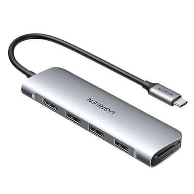 Afbeelding van UGREEN USB C Hub 6 in 1 4K HDMI SD TF Kaartlezer 3 3.0 poorten Adapter Type voor MacBook Pro 2022, Air iPad Surface 9/8/7, Galaxy S23, enz.Zilver