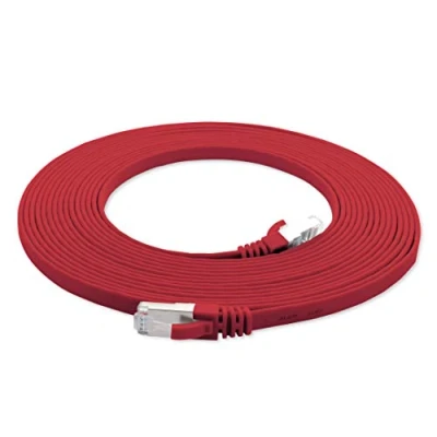 Afbeelding van 1aTTack.de 15m rood 1 stuk Cat7 platte kabel netwerkkabel Cat 7 ruwe Gigabit Lan (10Gbit/s) lintkabel installatiekabel patchkabel plat slanke Rj 45 plug Cat6a