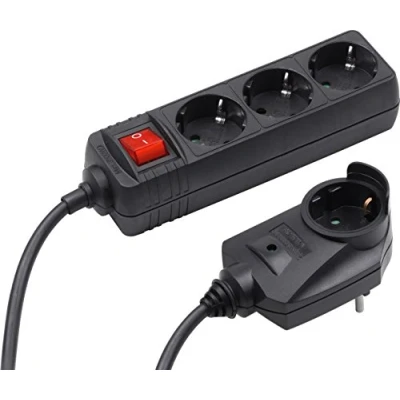 Afbeelding van Meister 7430640 Stekkerdoos 3 voudig, met extra stekker 2 m kabel zwart IP20 binnenshuis schakelaar/Powersplit/stekkerdoos overspanningsbeveiliging/meervoudige stekkerdoos/Tido