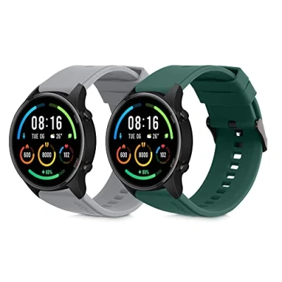 Afbeelding van kwmobile 2x horlogebandjes geschikt voor Xiaomi Mi Watch Color Sport / S1 Active bandje Smartwatch bandjes van TPU Activity tracker horloge band in grijs donkergroen