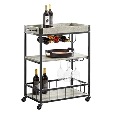 Afbeelding van SoBuy FKW56 HG Serveerwagen met afneembaar dienblad Keukentrolley Trolley Keuken Wijnrek Glazenhouder Metaal
