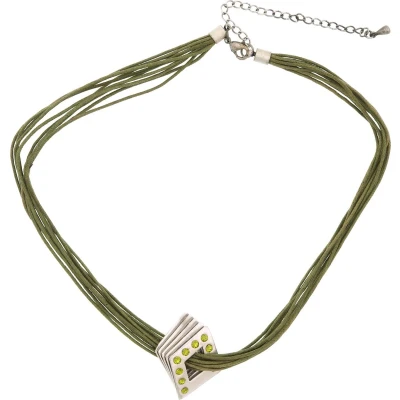 Afbeelding van Behave Ketting groen met ruit hanger en steentjes 40 cm